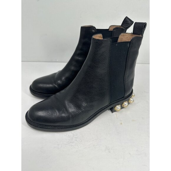 Louise Et Cie Valtina size 6.5 Black Leather Boots With Pearl Heels As Is - Picture 8 of 10